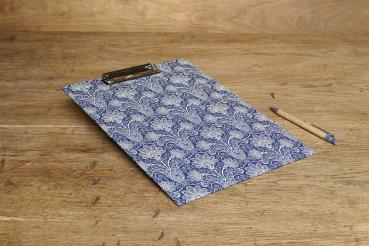 Dark blue clipboard with practical clip rail handmade in Germany